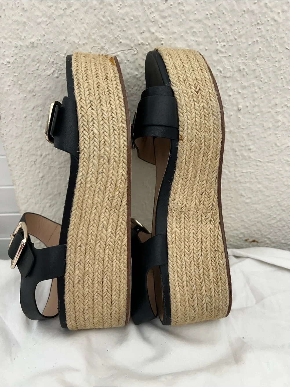 27 EDIT Black Platform Espadrille Sandals with Gold Buckles